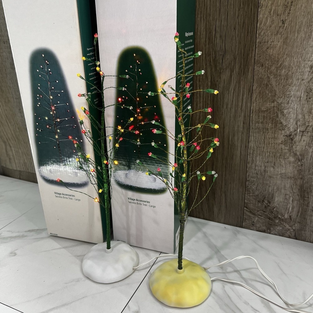 Department 56 Village Accessory LARGE Twinkle Brite Trees Set of 2 MULTICOLOR